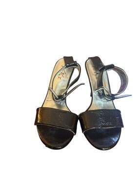 Black Patent Open-Toe Ankle Strap Heels